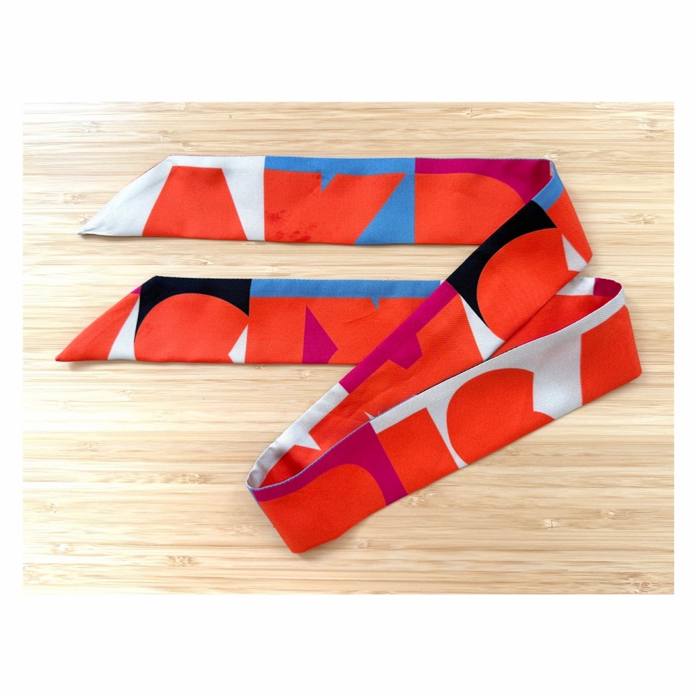 Akris 100 Years 70s Mod Composed Letters Logo Print Silk Twilly Scarf Colorblock